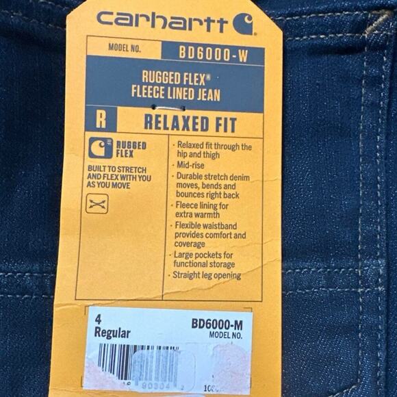 NWT Women’s Carhartt Rugged Flex Relaxed Fit Fleece Jeans Size 4 Dark Mid-Rise - Picture 5 of 5